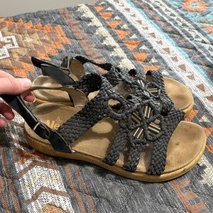 Alegria Black Braided Slingback Sandals with Metallic Accents